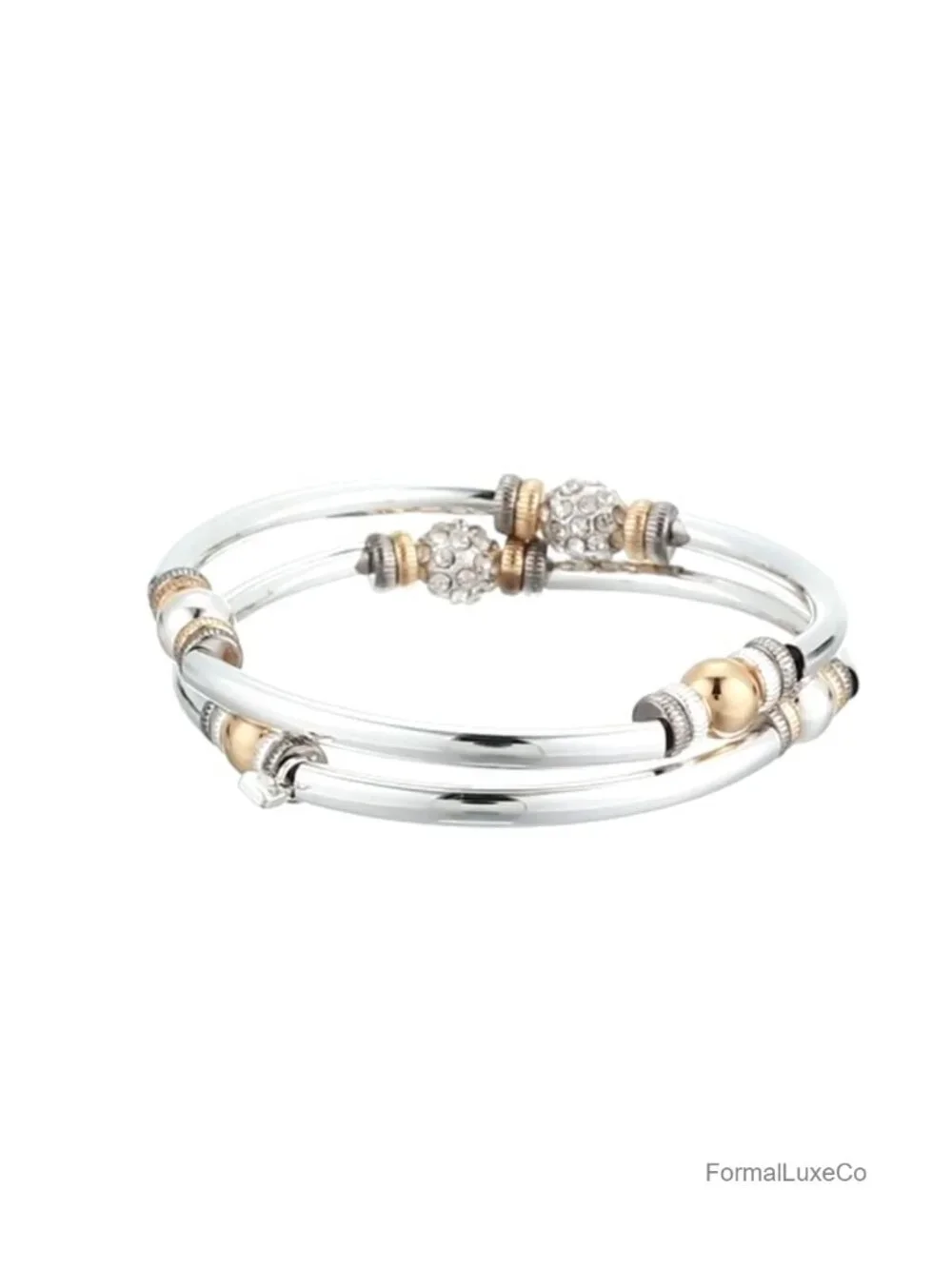Nine West Layered Stackable Bangle Bracelet Set 2 Pack Rhinestone Pave